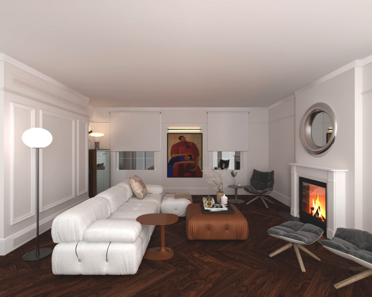 Overall view from the fireplace corner of the living room