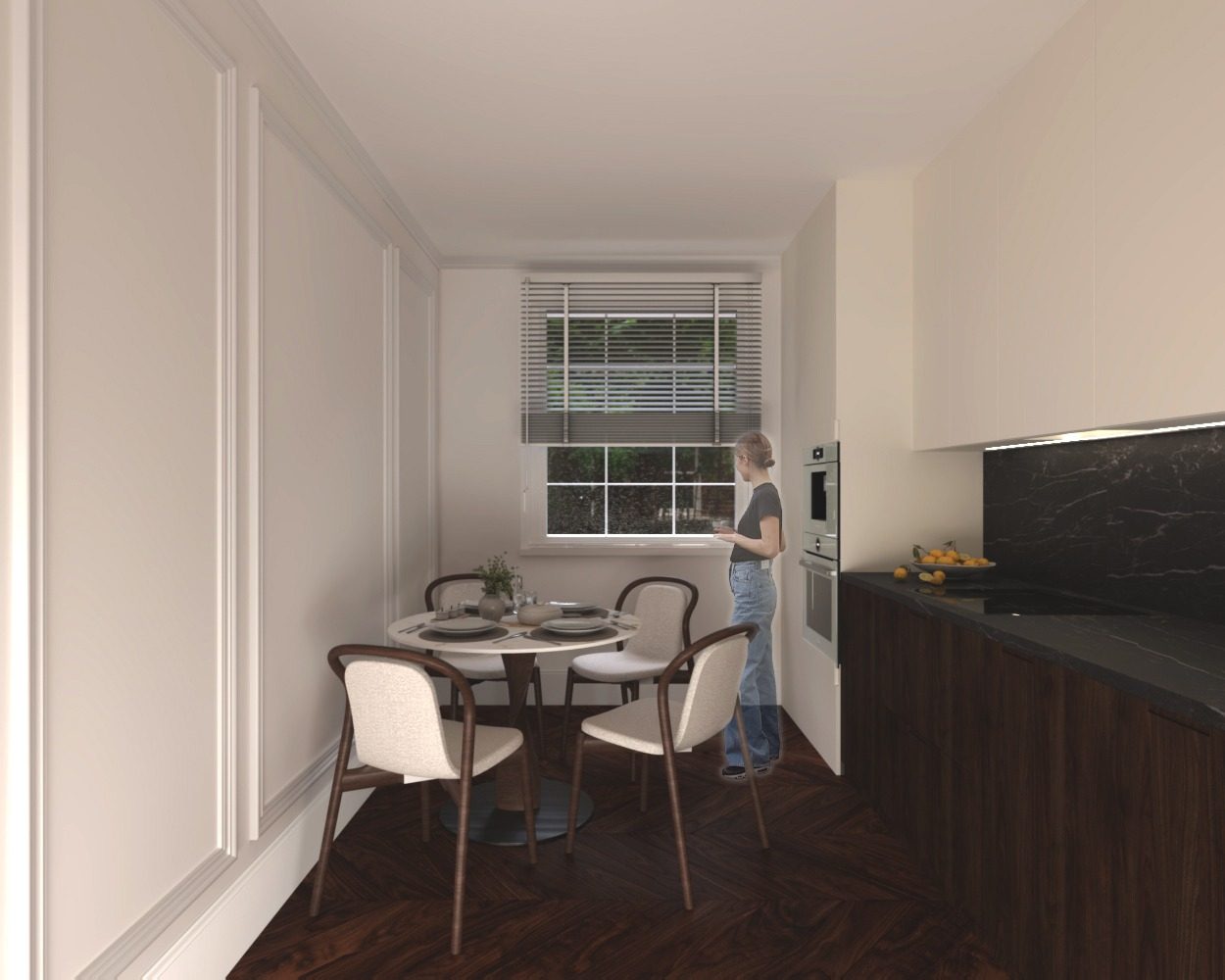 The threshold between kitchen and dining area